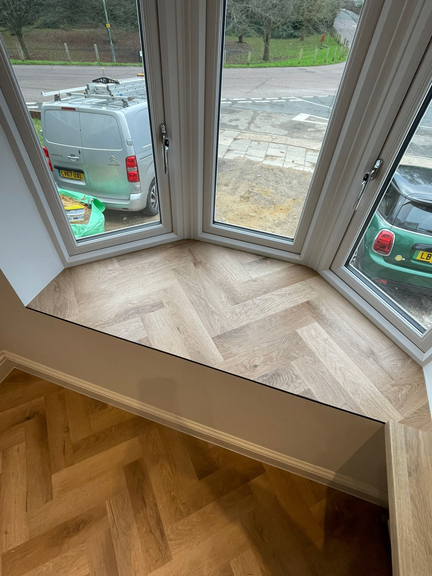 Bay window herringbone install