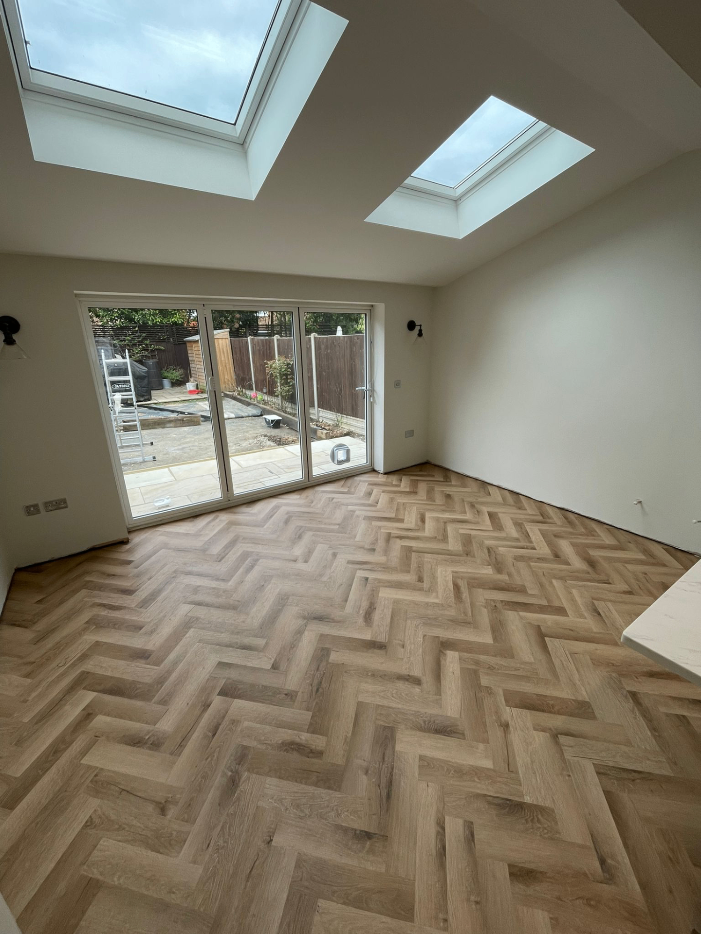 Skylight room — herringbone floor